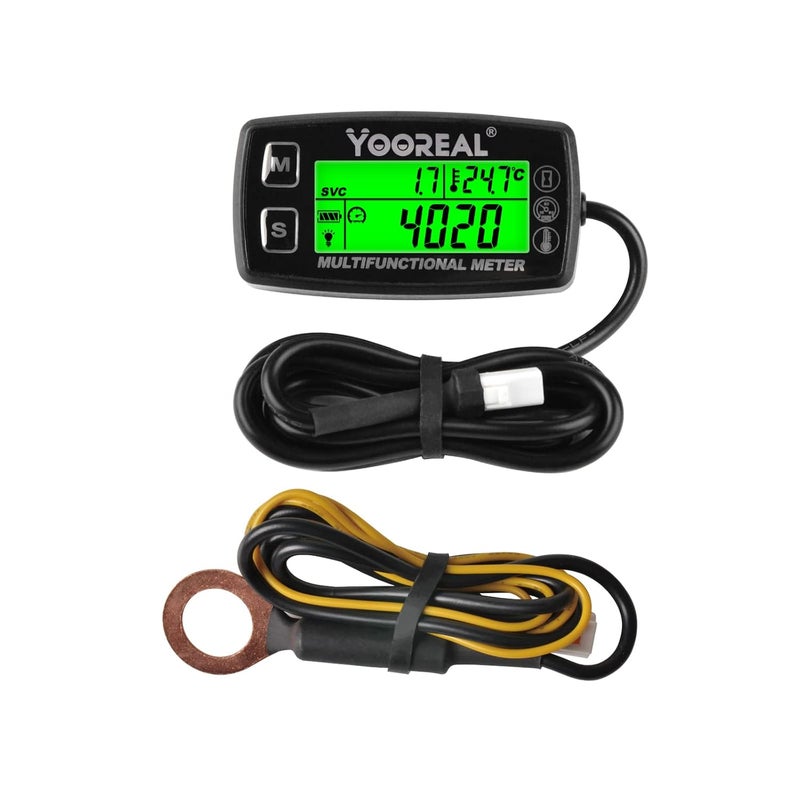 YOOREAL Tach Hour Meter Engine Temperature Gauge,Tachometer,RPM/Temp Alert,User Shutdown for Scooter Snowmobile Mini Bike Motorcycle Lawn Mower Generator Dump Truck etc - Image 1